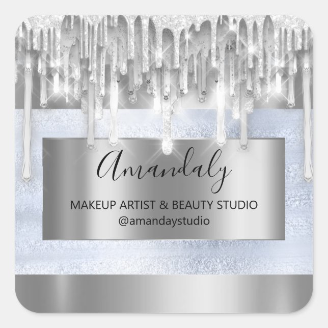 Makeuty Beauty Glitzer Silver Frame Vielen Dank Quadratischer Aufkleber (Vorderseite)