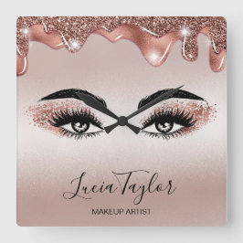 Makeuty Beauty Lashes Rose Gold Tropfen Glitzer Quadratische Wanduhr