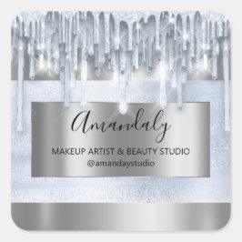 Makeuty Glitzer Silver Frame Boutique Blau Quadratischer Aufkleber
