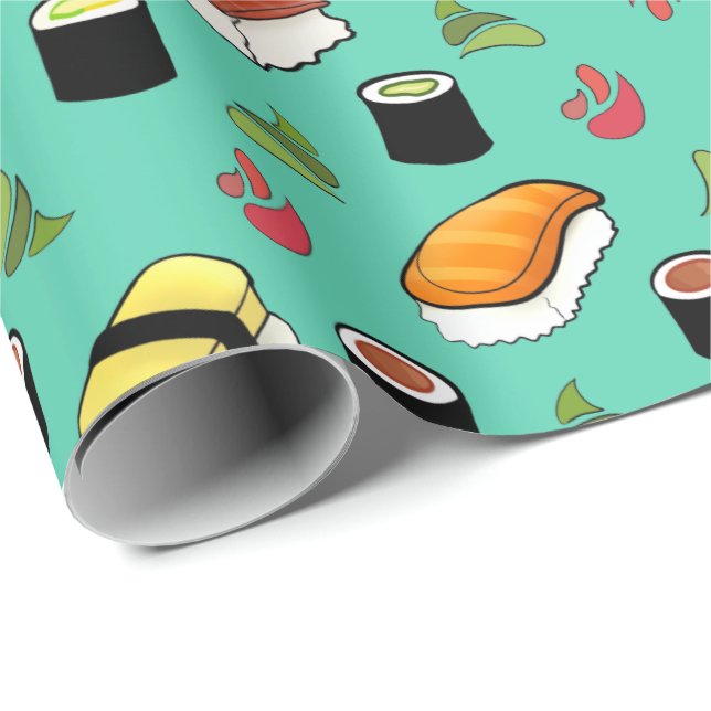 Maki und Nigiri Sushi mit Wasabi und Ginger Geschenkpapier (Rolleneckpunkt)