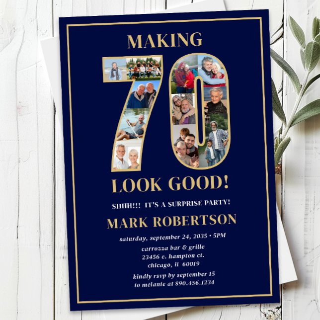 Making 70 Look Good Photo Surprise Birthday Einladung (Von Creator hochgeladen)