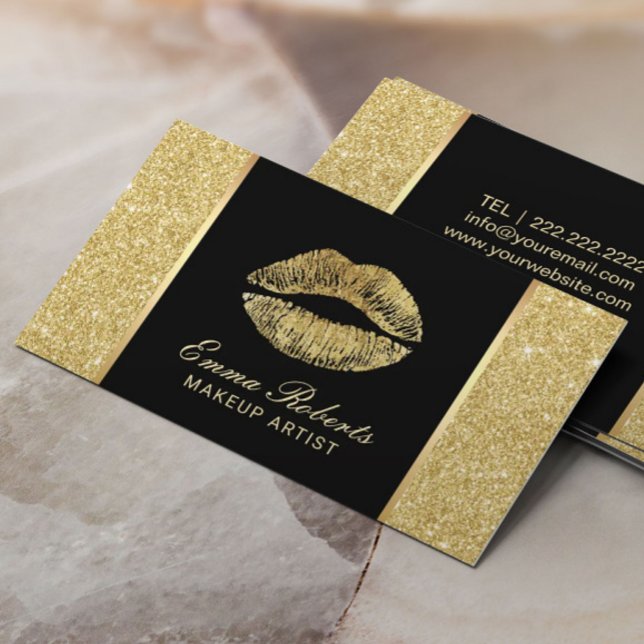 Making Artist Chic Lips Modern Gold Glitzer Visitenkarte (Von Creator hochgeladen)