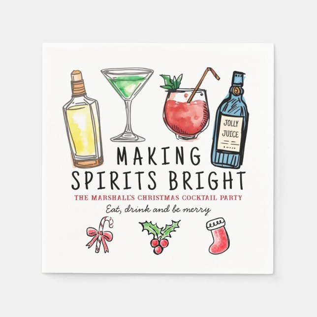 Making Spirits Bright Drinks Christmas Cocktail Serviette (Vorderseite)