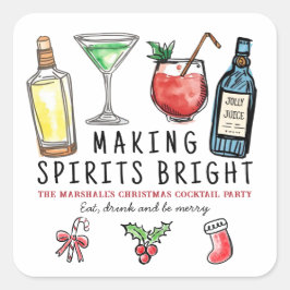 Making Spirits Bright Drinks Weihnachts-Cocktail Quadratischer Aufkleber