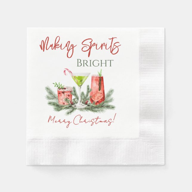 Making Spirits Bright Frohe Weihnachten Cocktail Serviette (Vorderseite)