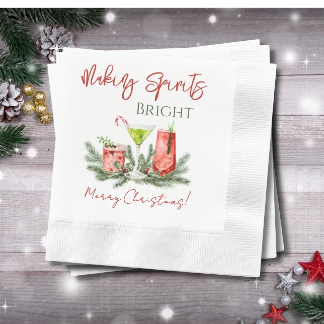 Making Spirits Bright Frohe Weihnachten Cocktail Serviette (Von Creator hochgeladen)