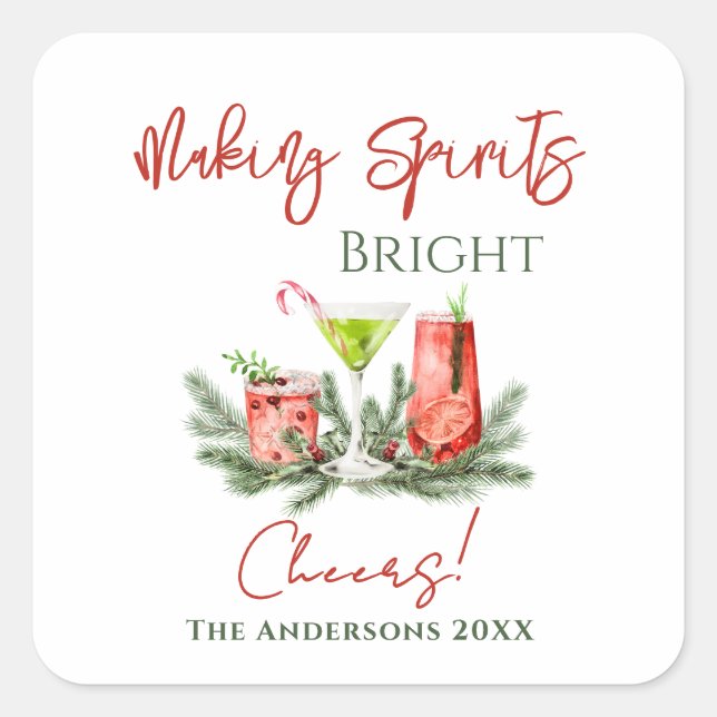 Making Spirits Bright Personalized Christmas Cheer Quadratischer Aufkleber (Vorderseite)