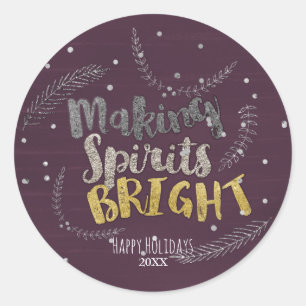 Making Spirits Bright Silberblätter Urlaub Runder Aufkleber
