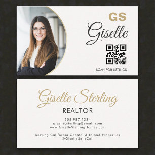Makler Neutral Gold Foto Monogramm QR-Code Visitenkarte