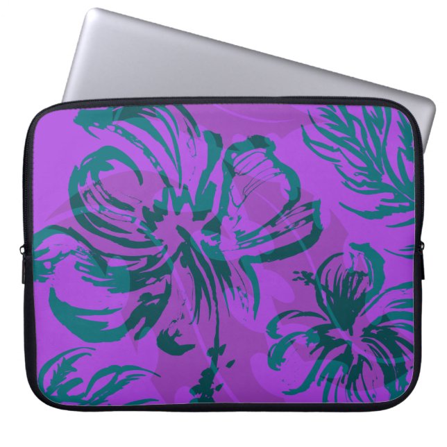 Makole Hibiskus Floral Hawaiian Neoprene Wetsuit Laptopschutzhülle (Vorderseite)