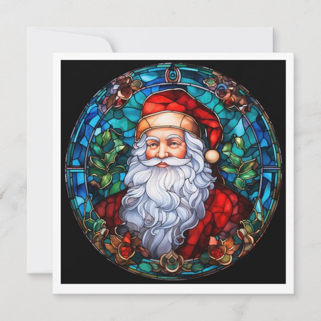 MAKOM1000- Stained Glass Santa Feiertagskarte (Vorderseite)