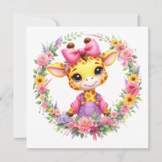 MAKOM- Giraffe Clipart, Frühlingsblumen Feiertagskarte (Vorderseite)