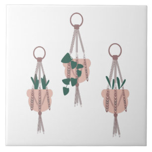 Makramee-Pflanzenhänger Planter Töpfe Illustration Fliese