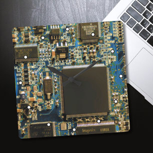 Makro Blaue Leiterplatte   PCB Foto Quadratische Wanduhr