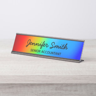 Makro Foto Holografischer Rainbow Ombre Schreibtischnamensplakette