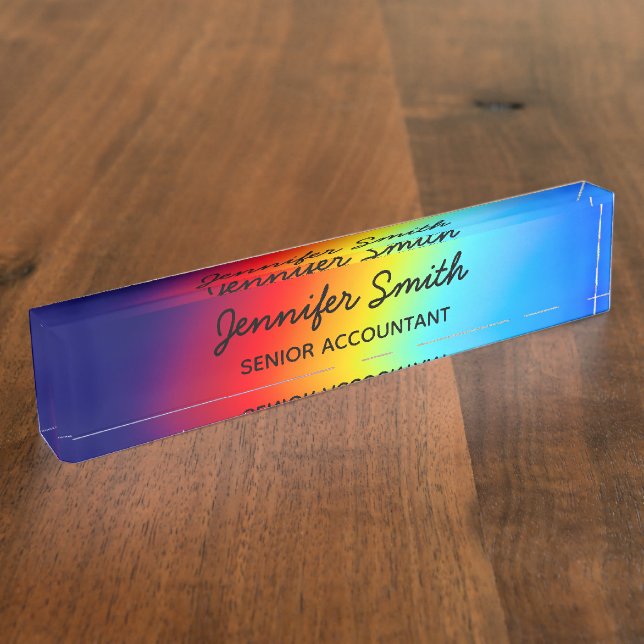 Makro-Foto Holografischer Regenbogen Gradient Namensplakette (Seite)