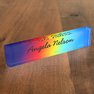 Makro-Foto-Holografischer Regenbogen-Verlaufsname Namensplakette