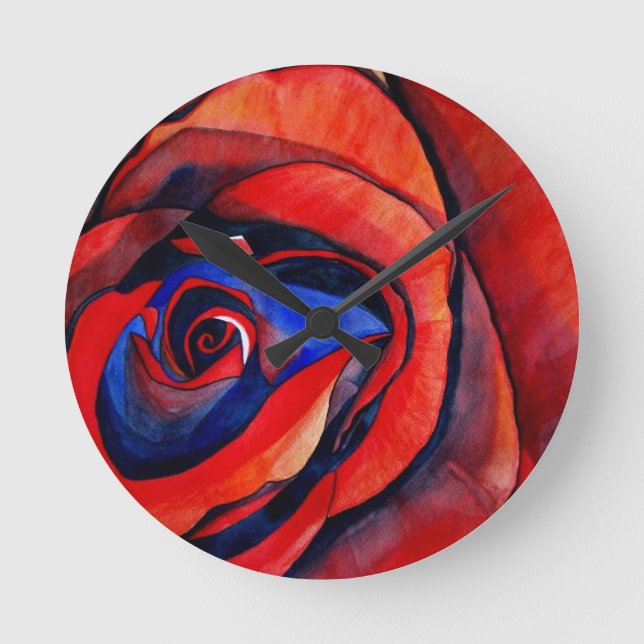 Makro-rote Rose abstrakte Kunstmalerei Runde Wanduhr (Vorderseite)