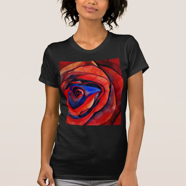 Makro-rote Rose abstrakte Kunstmalerei T-Shirt (Vorderseite)