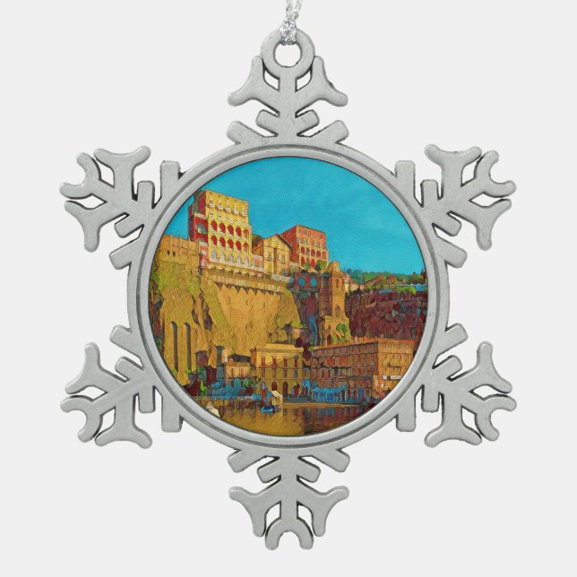 Makroaufnahme der Patrone - Schneeflocken Zinn-Ornament (Vorderseite)