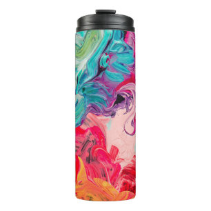 Makroaufnahme von Ölfarbe in verschiedenen Farben. Thermosbecher