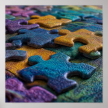 Makrodetails: Farbenfrohe Jigsaw Puzzle-Figuren
