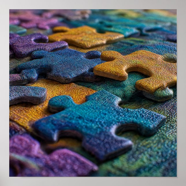 Makrodetails: Farbenfrohe Jigsaw Puzzle-Figuren Poster (Vorne)