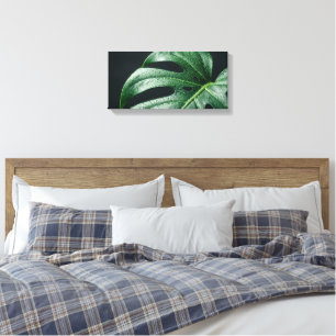 Makrofotografie: Monstera-Blatt mit Morgentau Leinwanddruck