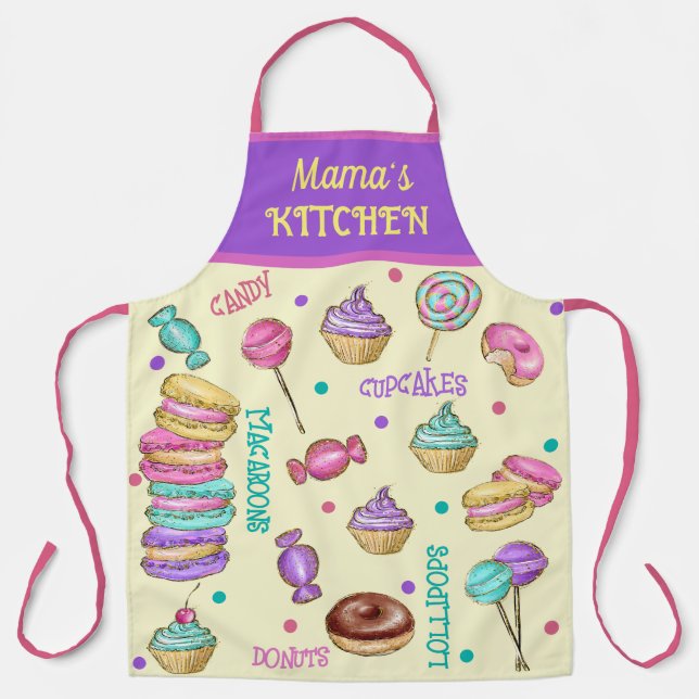 Makronen-Cupcakes-Lollipops und -Donuts Schürze (Vorderseite)