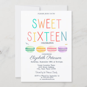 Makronen Wasserfarbe Gestreift Farbige Sweet 16 Einladung