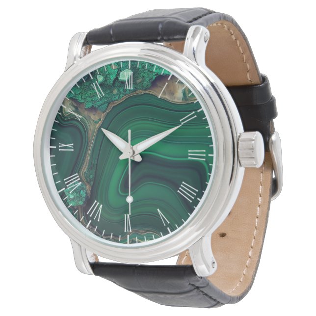 Malachit Cu6CO3(OH)2 Armbanduhr (Schrägansicht)