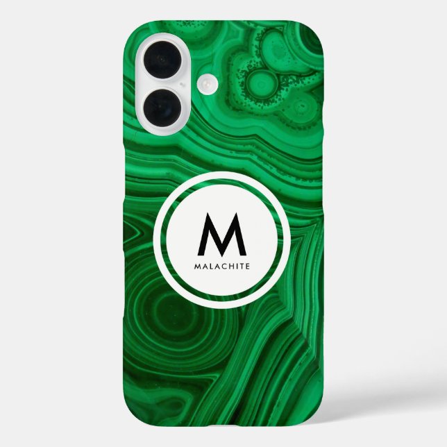 Malachite Mineral Monogram - Schönes Grün iPhone 16 Hülle (Rückseite)