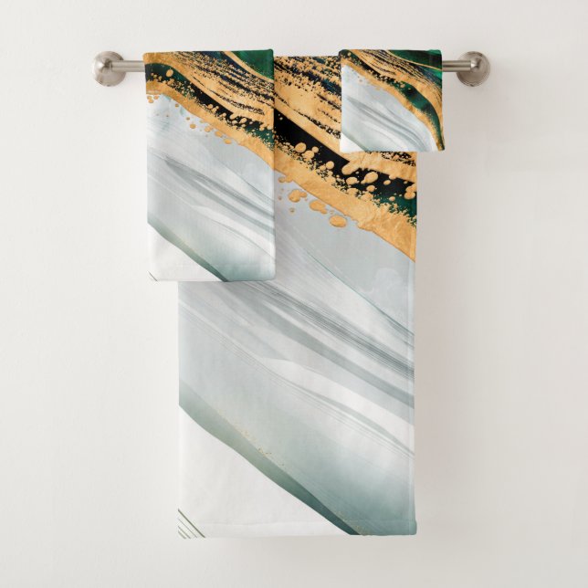 Malachitgrün, Aquarell und Gold Badhandtuch Set (Insitu)