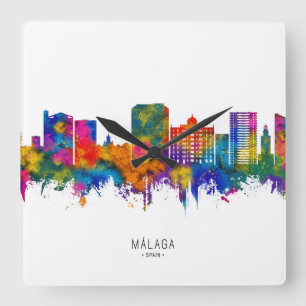 Malaga Andalusia Skyline Quadratische Wanduhr