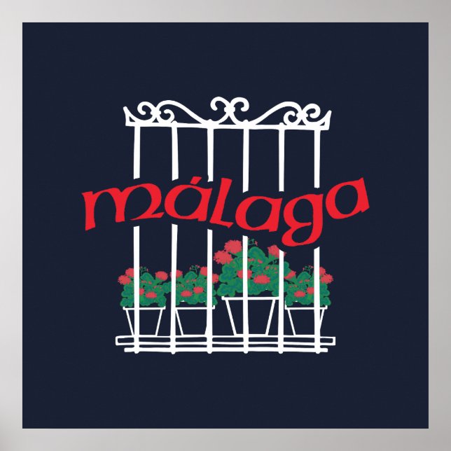 Malaga, Fenster mit Blumen Poster (Vorne)