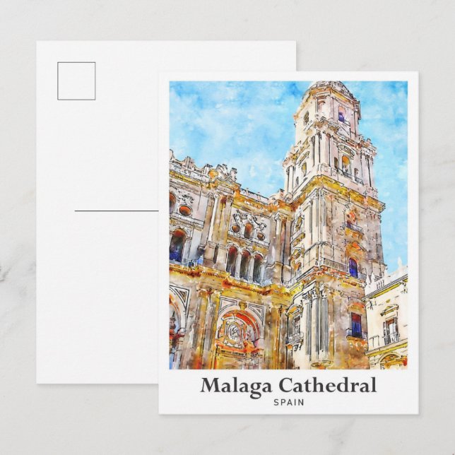 Malaga Kathedrale Spanien Reisen Wasserfarbe Postkarte (Vorne/Hinten)