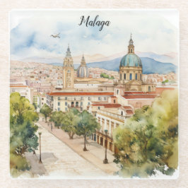 Malaga Spanien Architektur Wasserfarbe Glasuntersetzer