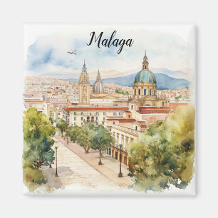 Malaga Spanien Architektur Wasserfarbe Magnet