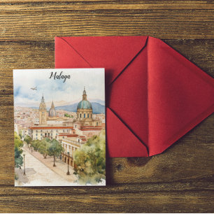 Malaga Spanien Architektur Wasserfarbe Postkarte