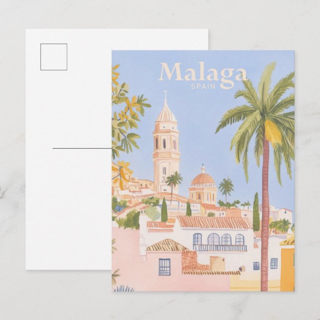 Malaga Spanien Gouache Paint Illustration Travel Postkarte (Vorne/Hinten)