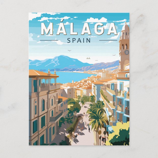 Malaga Spanien Reisen Kunst Vintag Postkarte (Vorderseite)