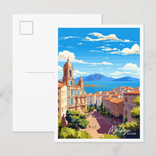 Malaga Spanien Reisen Vintage Illustration Postkarte