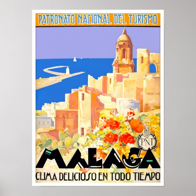 Malaga Spanien Vintage Poster (Vorne)