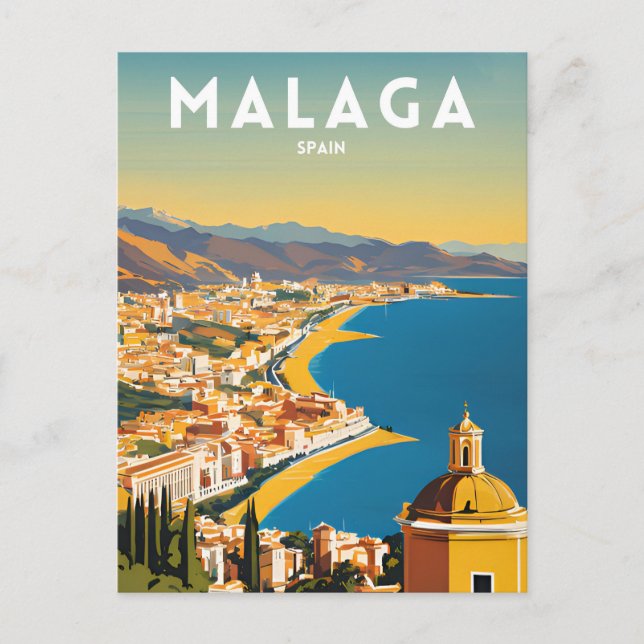 Malaga Spanien Vintage Postkarte (Vorderseite)