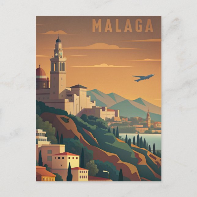 Malaga Spanien Vintage Postkarte (Vorderseite)