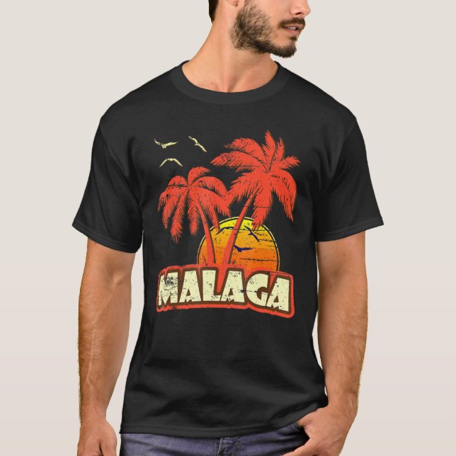 Malaga Summer Palm Trees 80er Beach Sunset T-Shirt (Vorderseite)