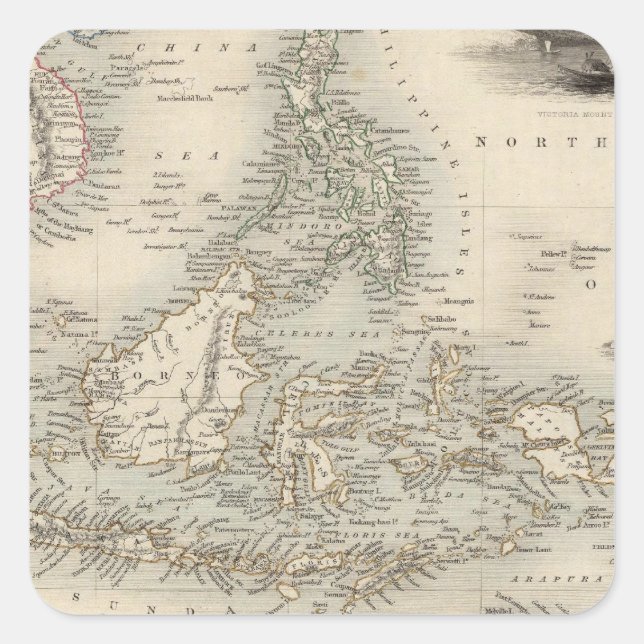 Malaiische Archipel oder Ost-Indische Inseln Quadratischer Aufkleber (Vorderseite)