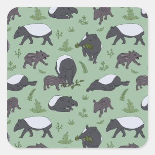 Malaiischer Tapir Grüne Dschungel-Zoo-Party-Gesche Quadratischer Aufkleber