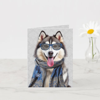 Malamute-Hund mit blau-grauem Muster monogrammiert Karte