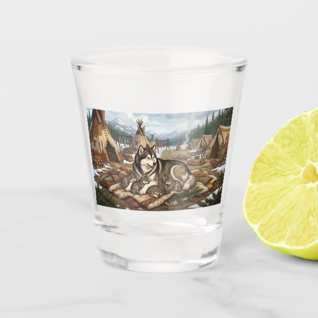 Malamute-Mutter Version 2 Schnapsglas (Vorderseite)